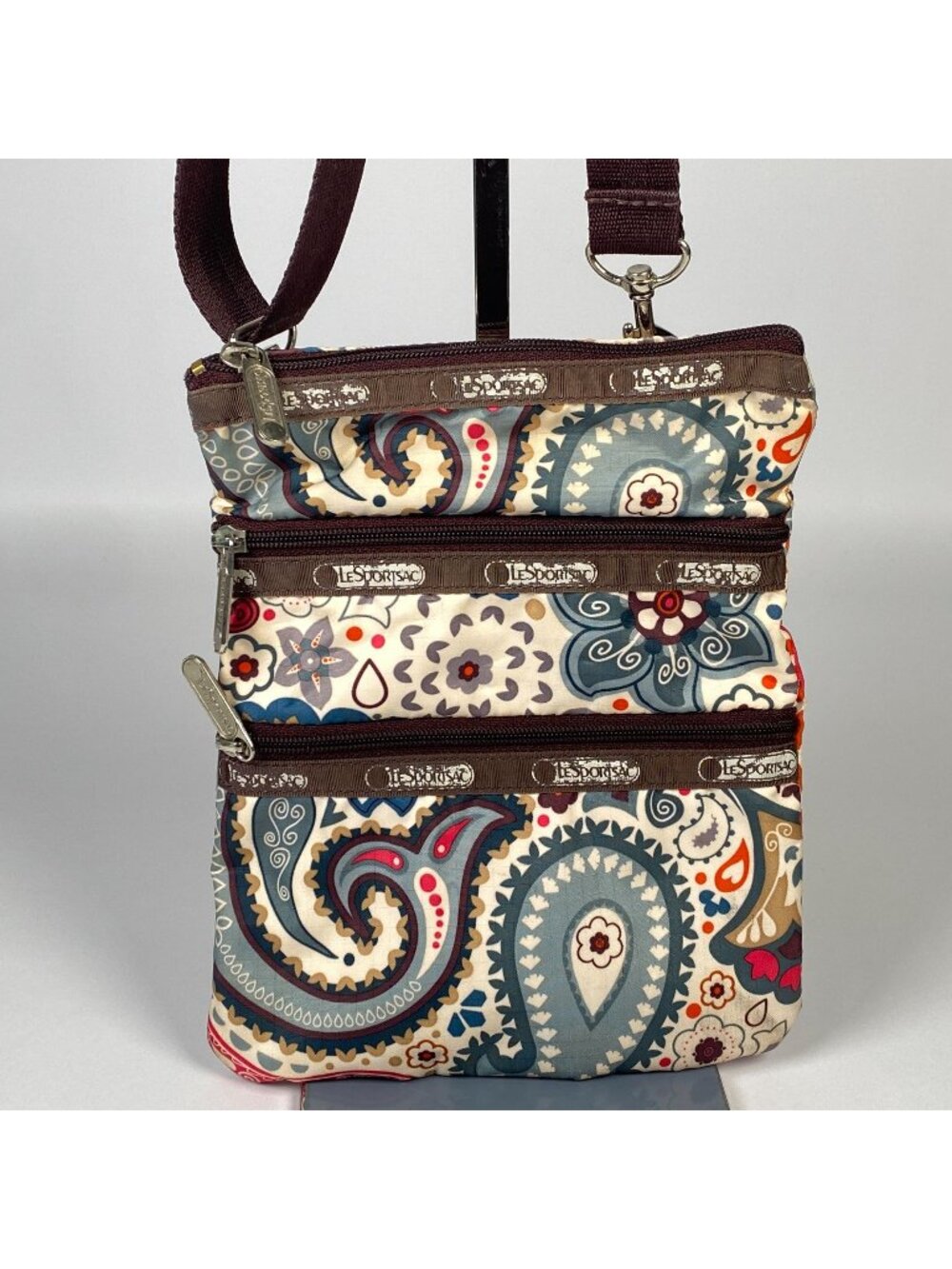 Vintage LeSportsac Triple Zip Crossbody Bag Paisley Floral Adjustable Strap